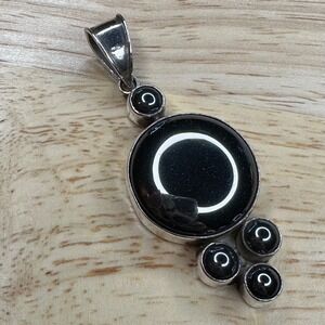 Sterling Silver Hematite Pendant Necklace Geometric Boho‎ Gemstone Statement 925